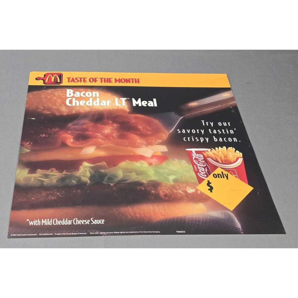 Vintage 1994 McDonalds Taste Of The Month Bacon Cheddar LT 15" Translite Sign